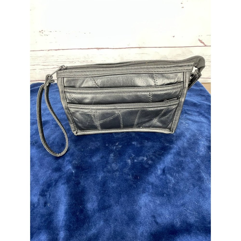Black Patch Leather Clutch Hand Bag